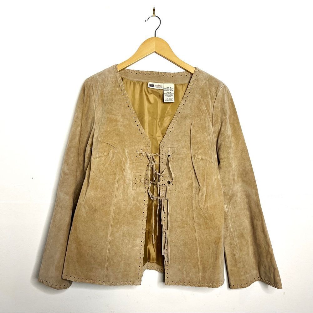 Faded Glory Tan Suede Lace-Up Leather Jacket